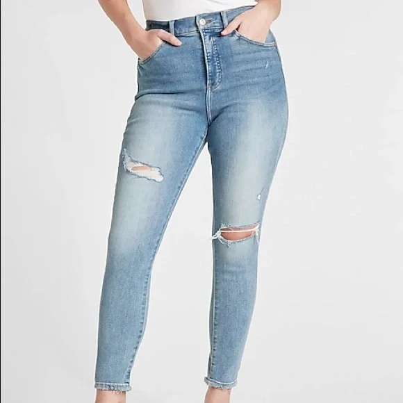 Express Jeans Express High Waisted Light Wash Ripped Skinny